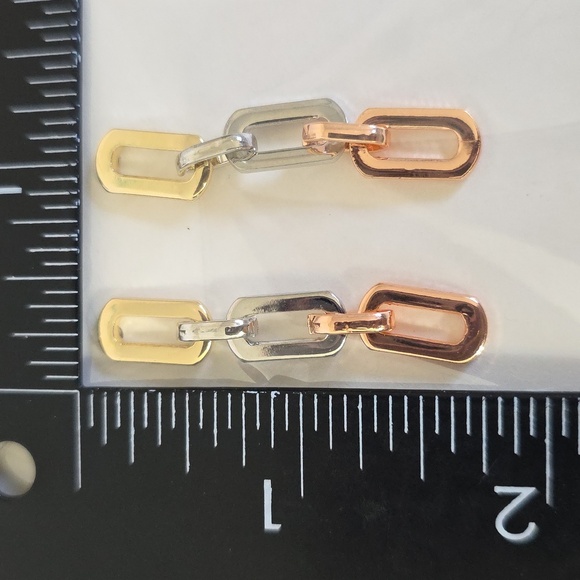 Tricolor Gold Paperclip Chain Link Drop Dangle Earringd - Picture 8 of 8